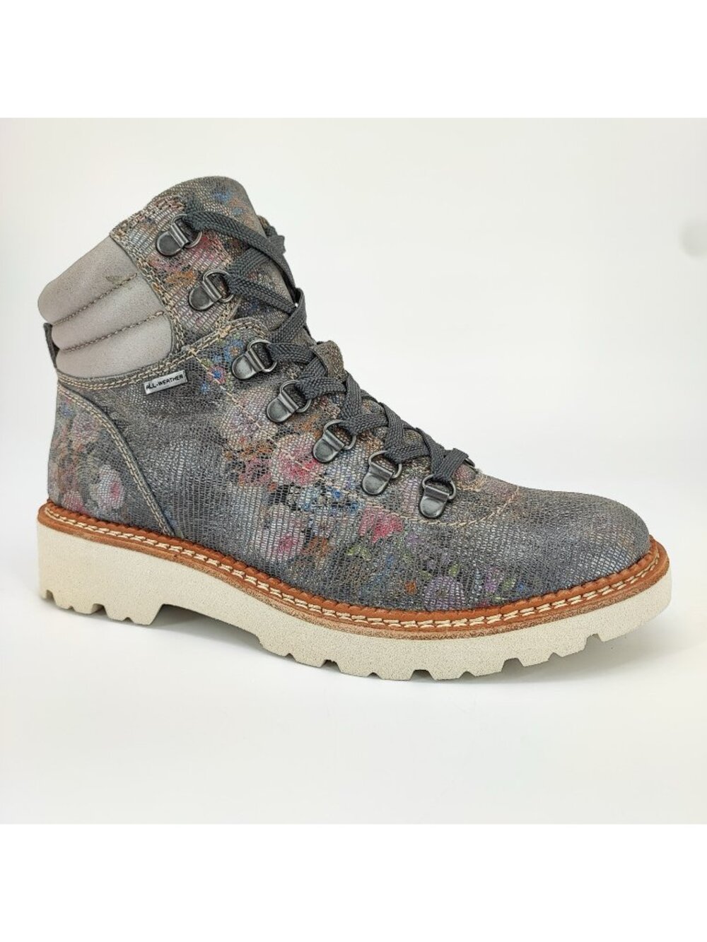 Bionica Dezi Women's Size 8 Boots Leather Gray Floral Hiking B10016888